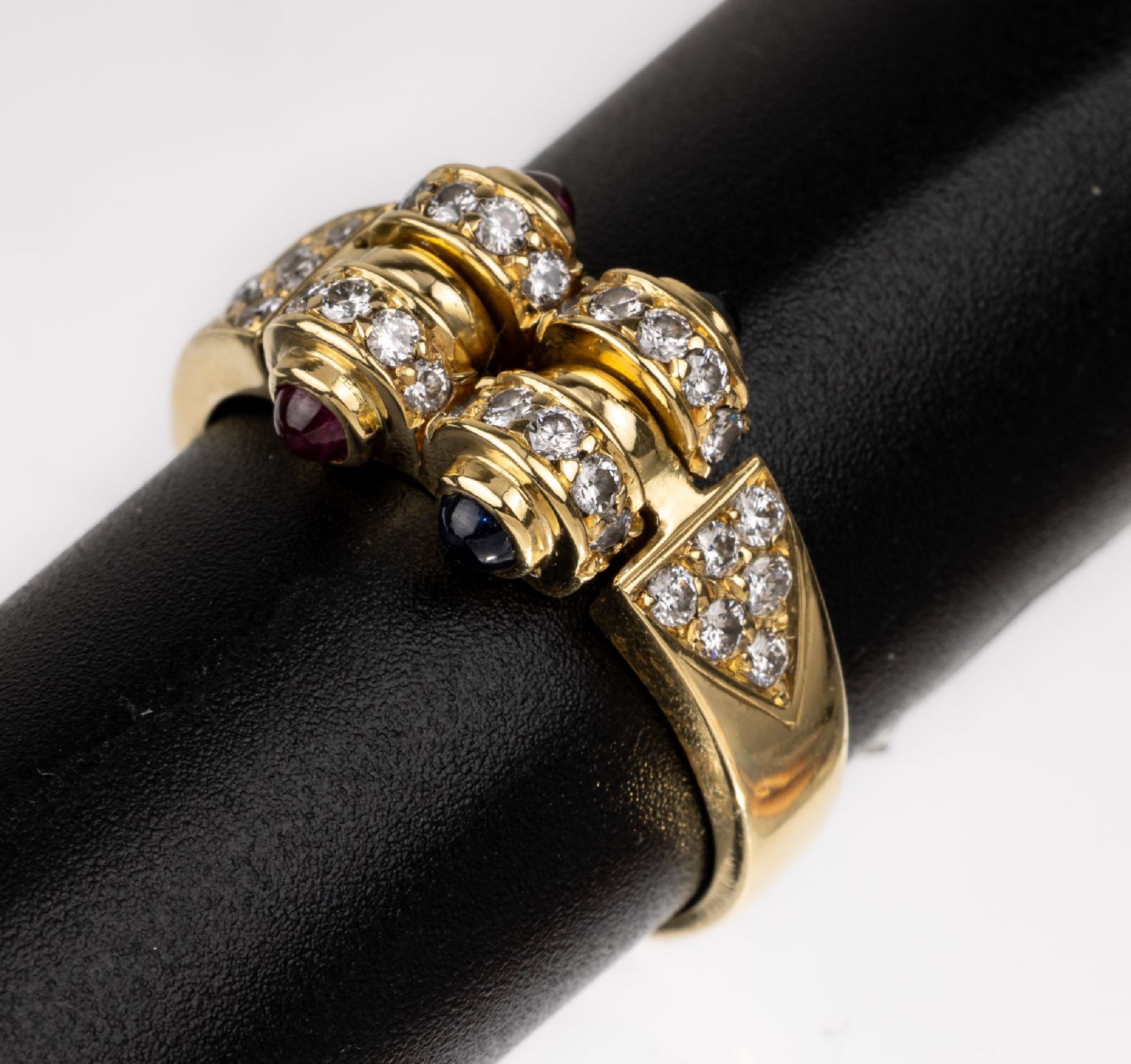 18 kt Gold Rubin-Saphir-Diamant-Ring,   GG 750/000, 2