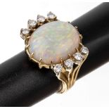 14 kt Gold Opal-Brillant-Ring, GG 585/000, mittig