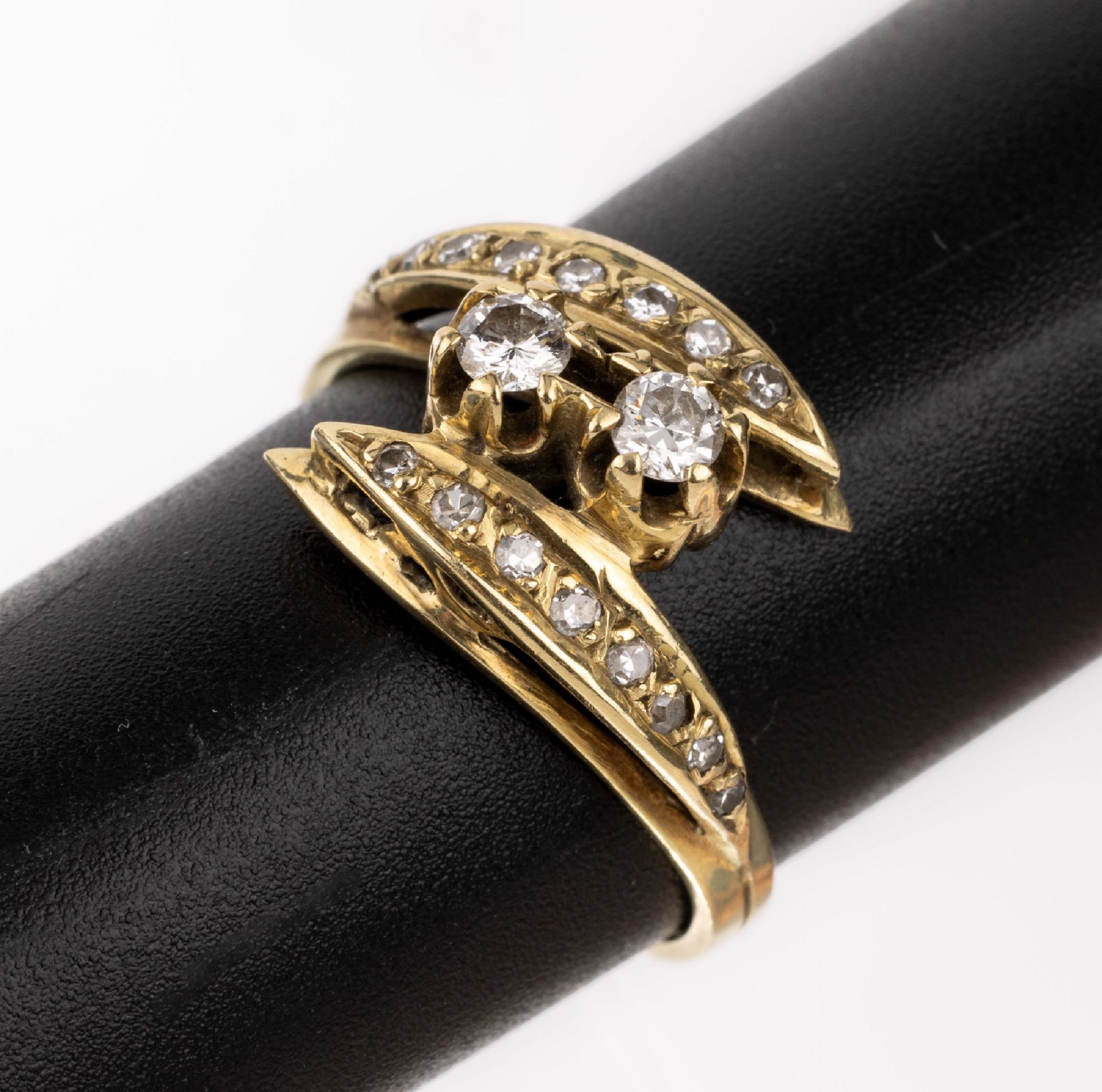 14 kt Gold Brillant-Ring, GG 585/000, 2 Brillanten und