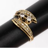 14 kt Gold Brillant-Ring,   GG 585/000, 2 Brillanten und