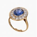 18 kt Gold Saphir-Brillant-Ring, GG 750/000, ovalfacett.