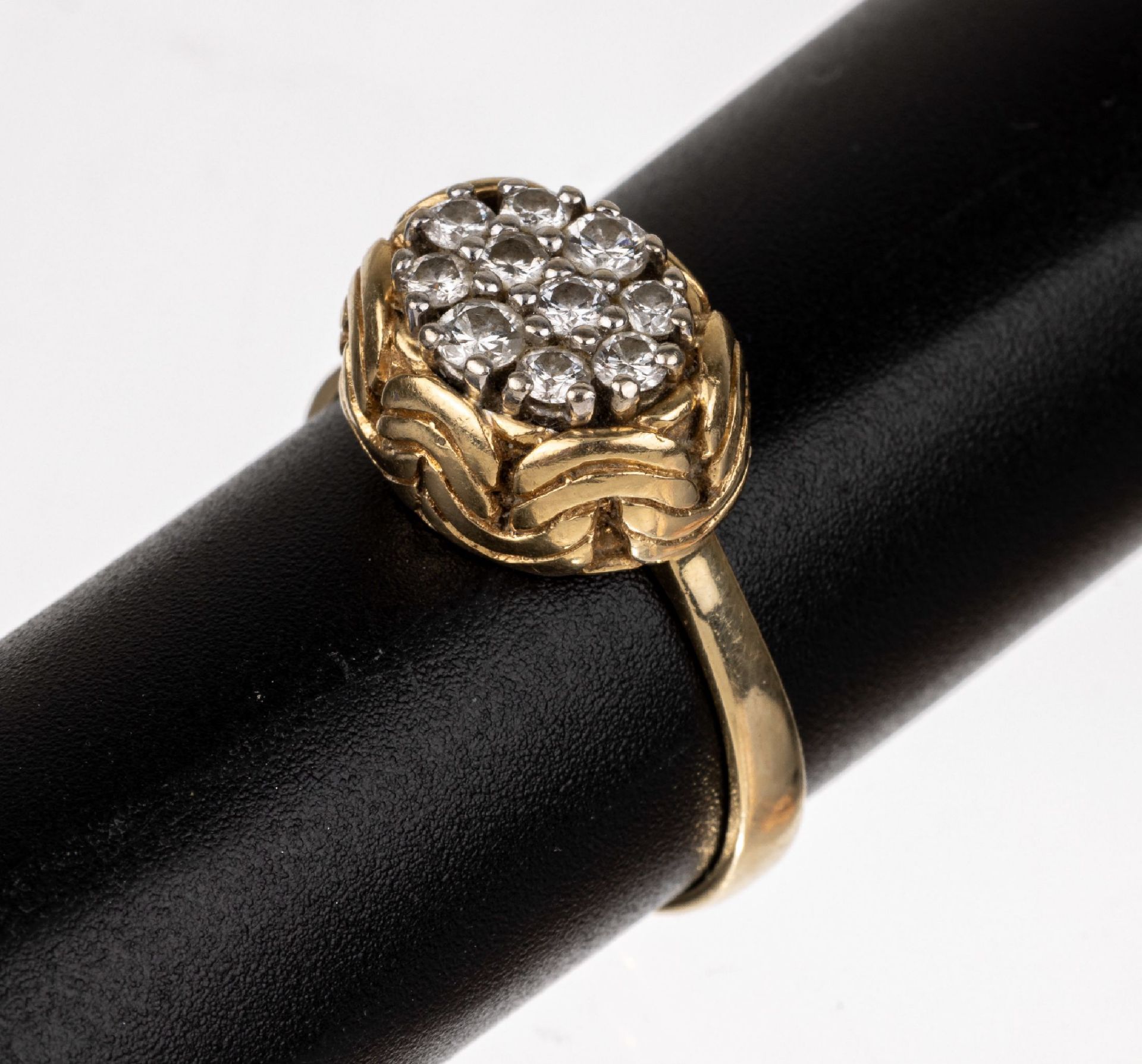 14 kt Gold Brillant-Ring, GG 585/000, 10 Brillanten zus.