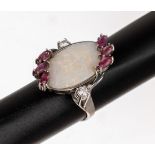 14 kt Gold Opal-Turmalin-Brillant-Ring, WG 585/000,