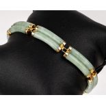 14 kt Gold Jadeit-Armband,   GG 585/000, grünweiße