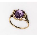 14 kt Gold Amethyst-Ring,   GG 585/000, architektonischer