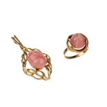 14 kt Gold Rhodochrosit-Schmuckset, GG 585/000, best.