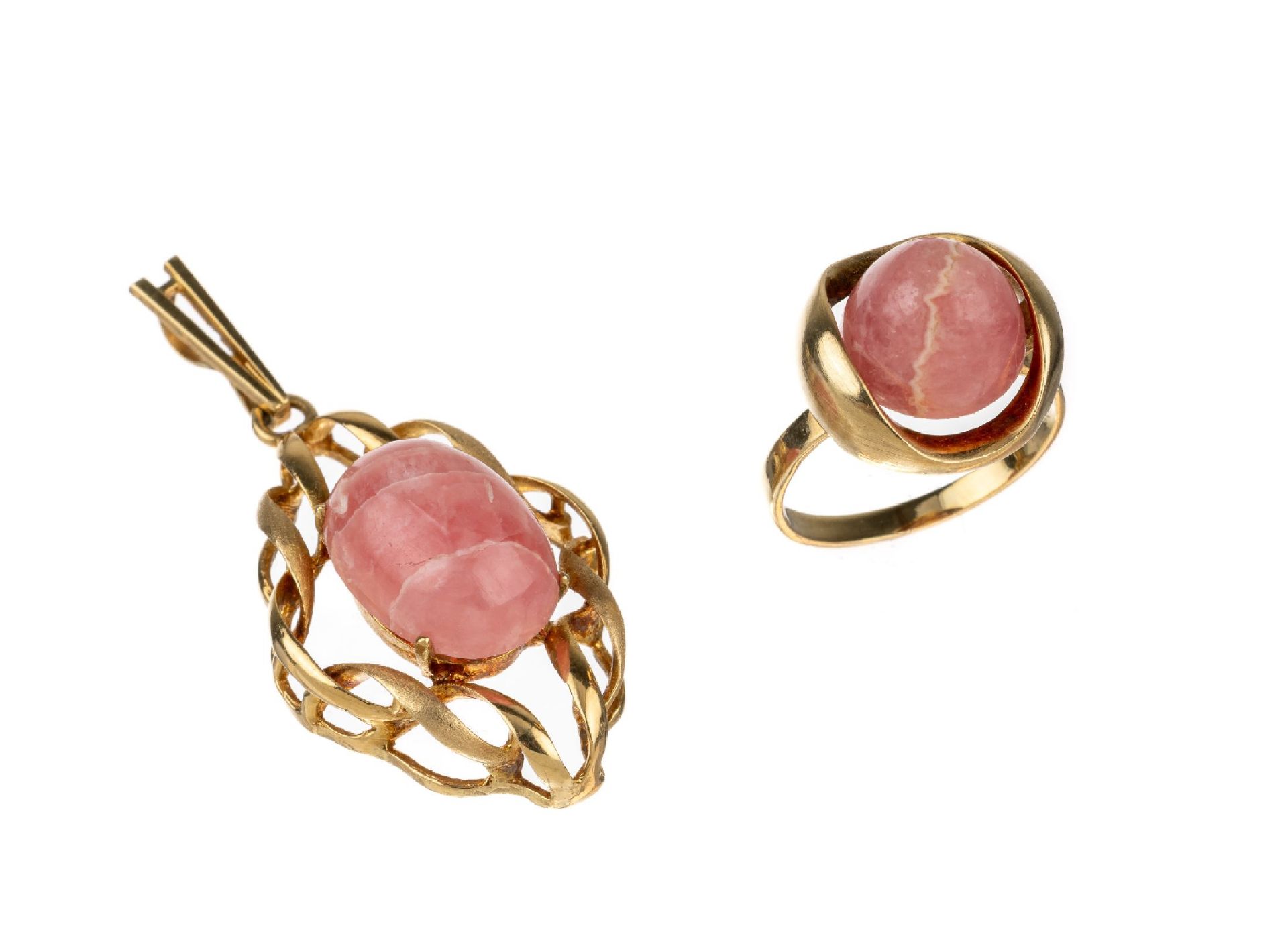 14 kt Gold Rhodochrosit-Schmuckset,   GG 585/000, best.