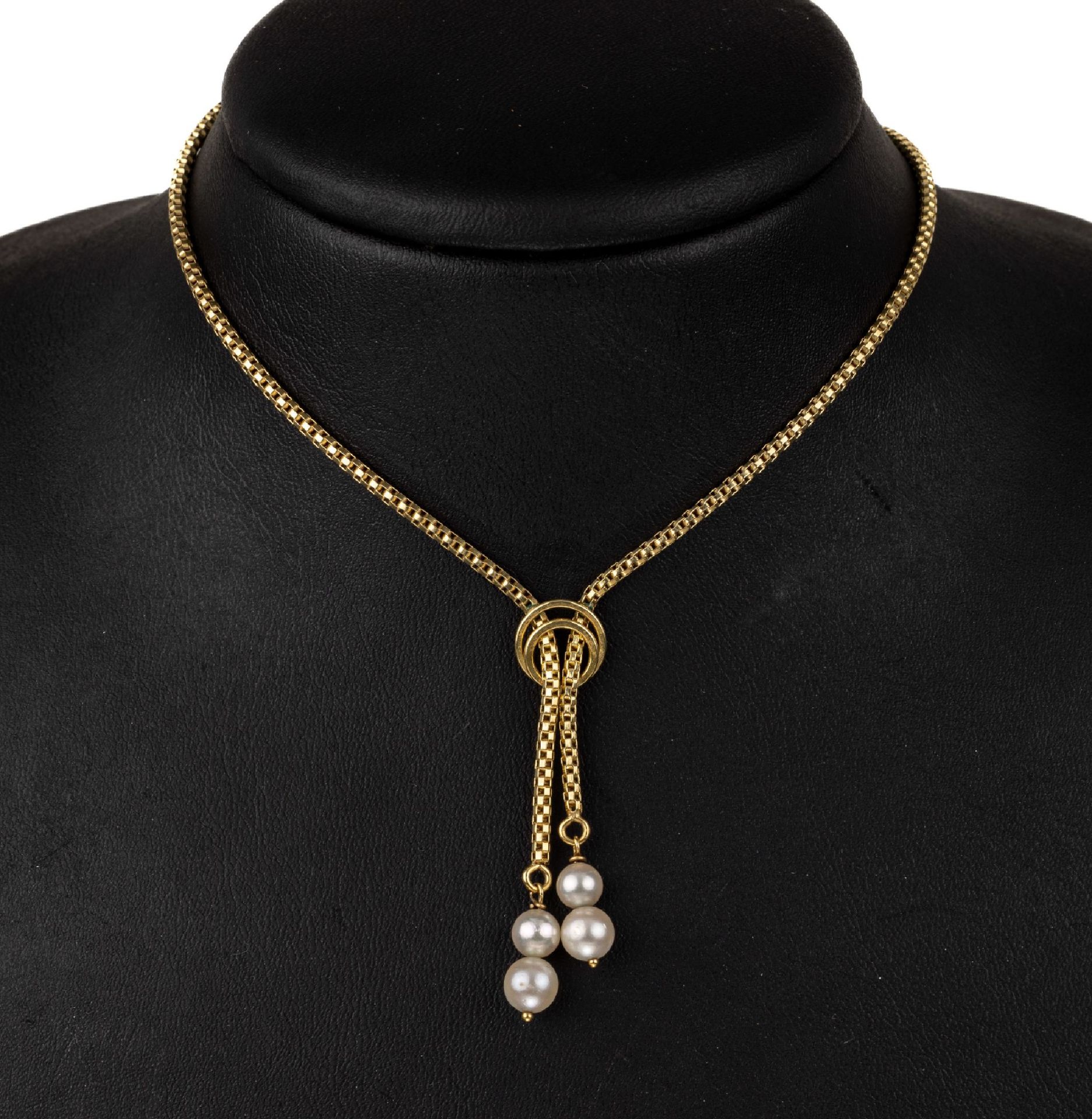 14 kt Gold Zuchtperl-Collier,   GG 585/000, Mittelteil mit