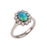 18 kt Gold Opal-Brillant-Ring,   WG 750/000, Schwarzopal