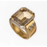 18 kt Gold Citrin-Brillant-Ring,   GG/WG 750/000, Ringkopf