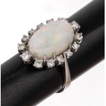 14 kt Gold Opal-Brillant-Ring,   WG 585/000, Opalcabochon