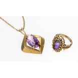 14 kt Gold Amethyst-Konvolut, GG 585/000, best. aus: 1x