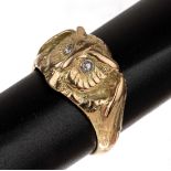 14 kt Gold Diamant-Ring 'Eule', GG 585/000,plastischer