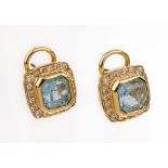 Paar 14 kt Gold Aquamarin-Brillant-Ohrstecker, GG