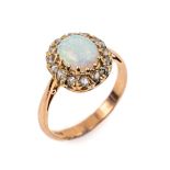 14 kt Gold Opal-Diamant-Ring, RG 585/000, Opalcabochon