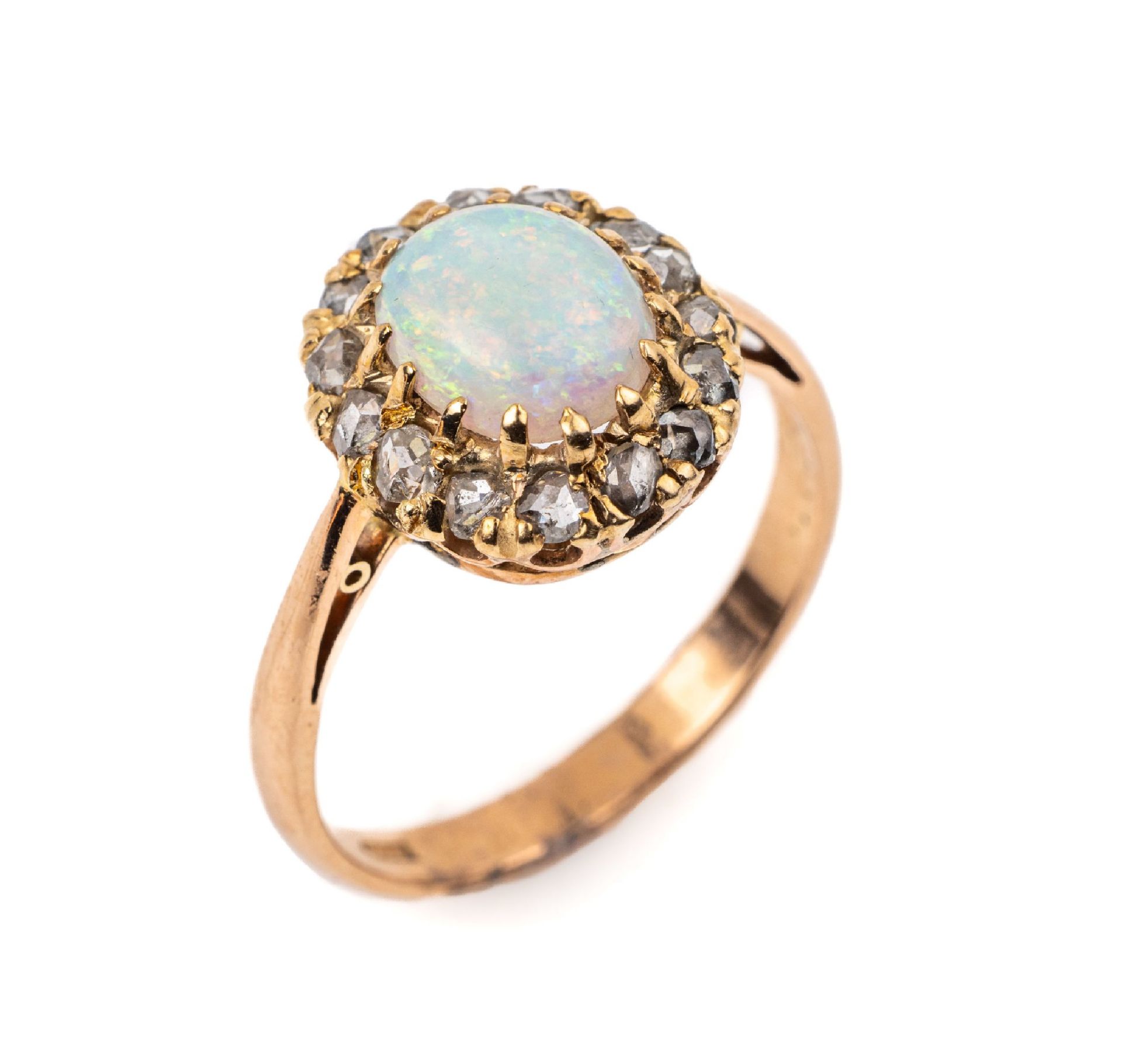 14 kt Gold Opal-Diamant-Ring,   RG 585/000, Opalcabochon