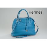 HERMES Bolide 31, türkisblaues Epsom Leder, genarbt,