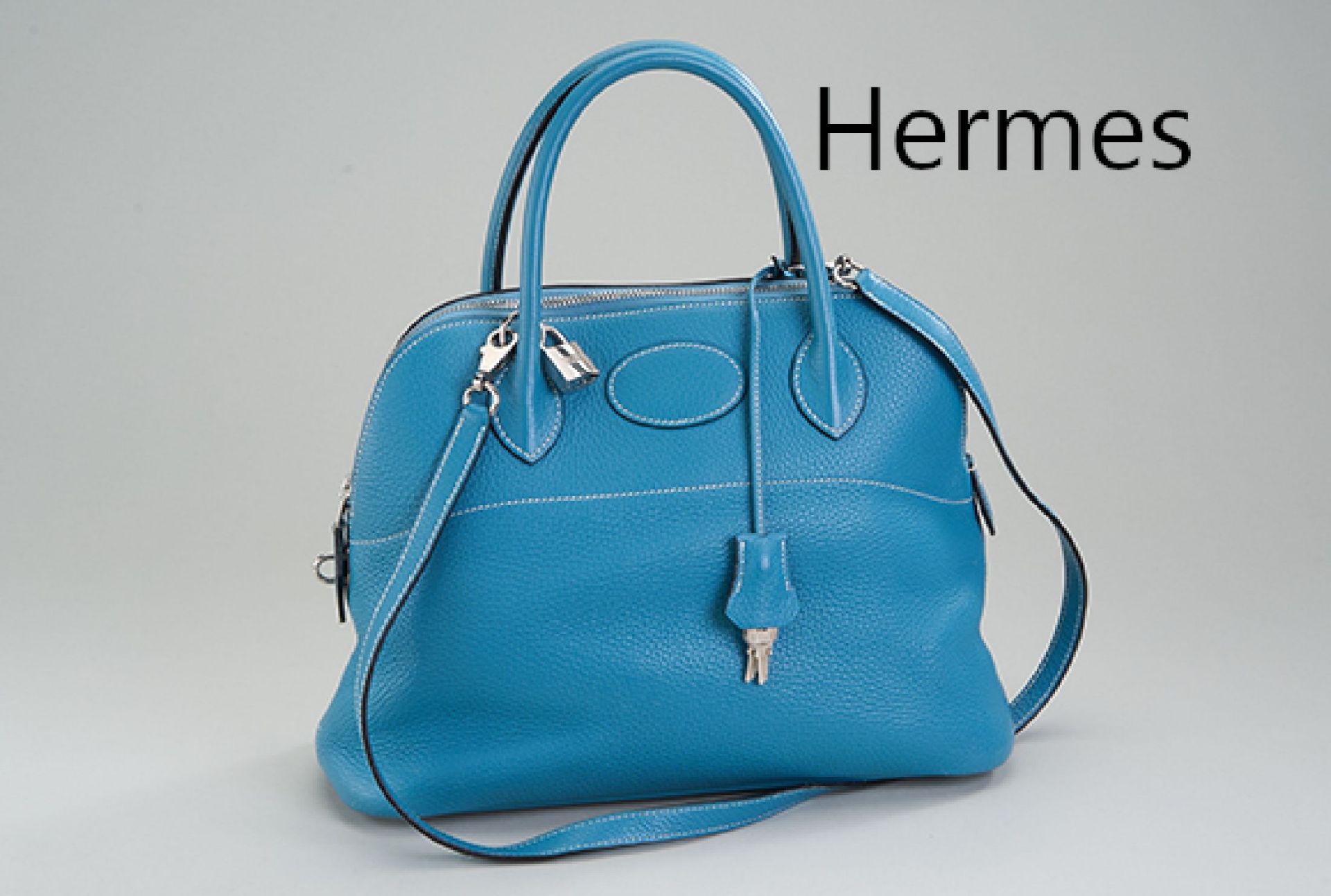 HERMES Bolide 31, türkisblaues Epsom Leder, genarbt,