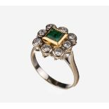 18 kt Gold Smaragd-Brillant-Ring,   WG/GG 750/000,