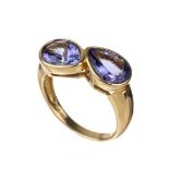 14 kt Gold Tansanit-Ring,   GG 585/000, 2 facett.