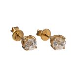 Paar 14 kt Gold Diamant-Ohrstecker, GG 585/000, 2