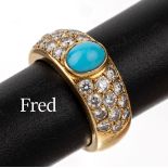 18 kt Gold FRED PARIS Brillant-Türkis-Ring, GG 750/000,