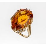14 kt Gold Citrin-Brillant-Ring, GG 585/000, facett.