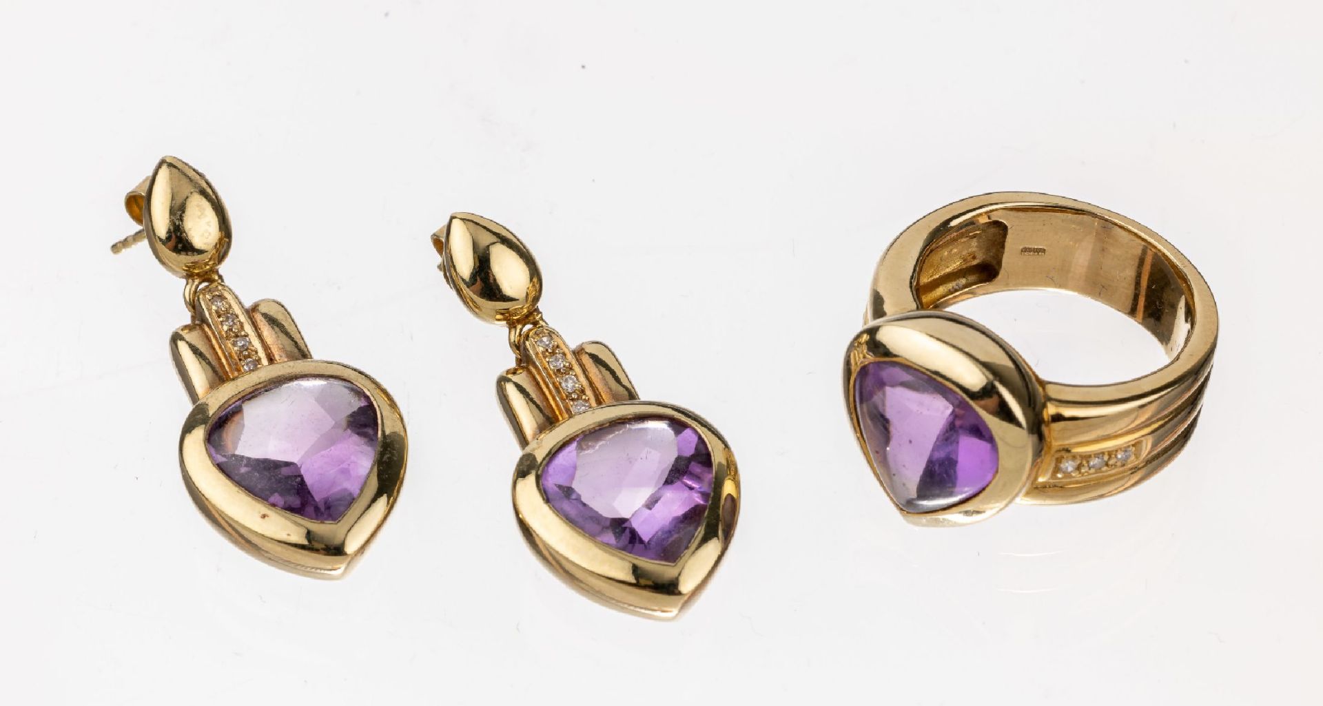 14 kt Gold Amethyst-Diamant-Schmuckset,   GG Gold, best.