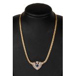 14 kt Gold Saphir-Brillant-Collier, GG/WG 585/000,