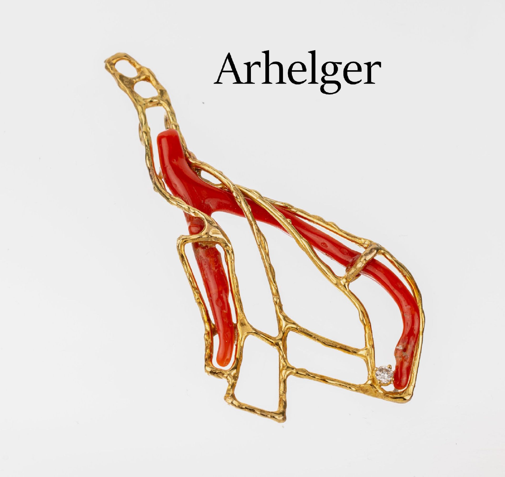 18 kt Gold Designer Korallen-Anhänger,   GG 750/000,