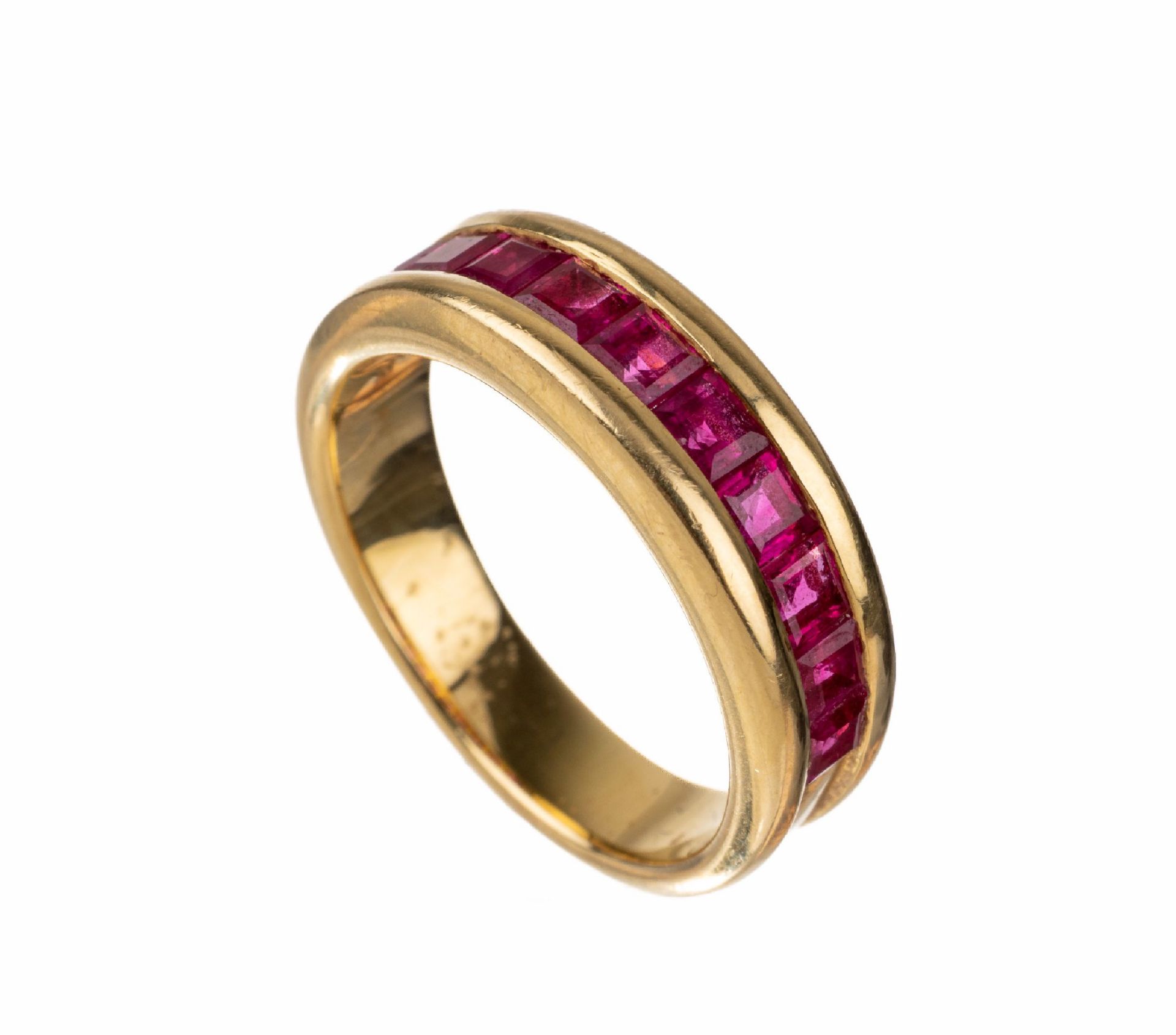 18 kt Gold Rubin-Ring,   GG 750/000, 10 RubinCarrees zus.