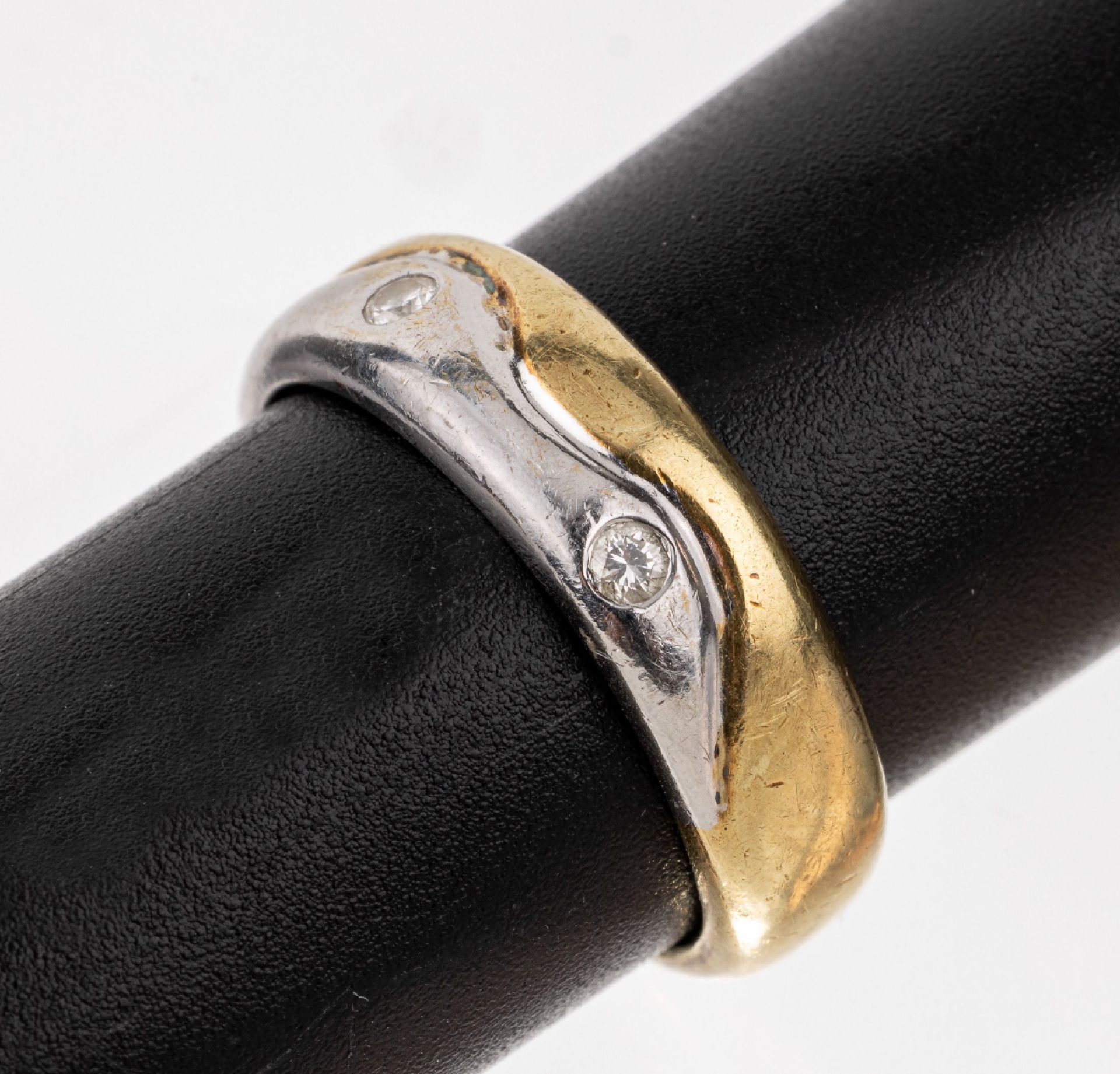 14 kt Gold Brillant-Ring,   GG/WG 585/000, 2 Brillanten
