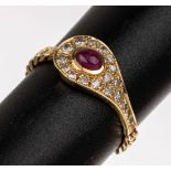 14 kt Gold Rubin-Diamant-Ring, GG 585/000, kl.