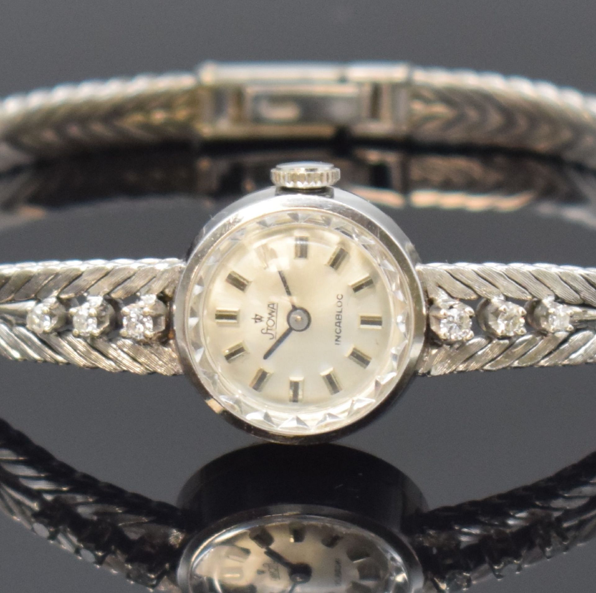 STOWA Diamantbesetzte Damenarmbanduhr in WG 585/000, - Bild 2 aus 5