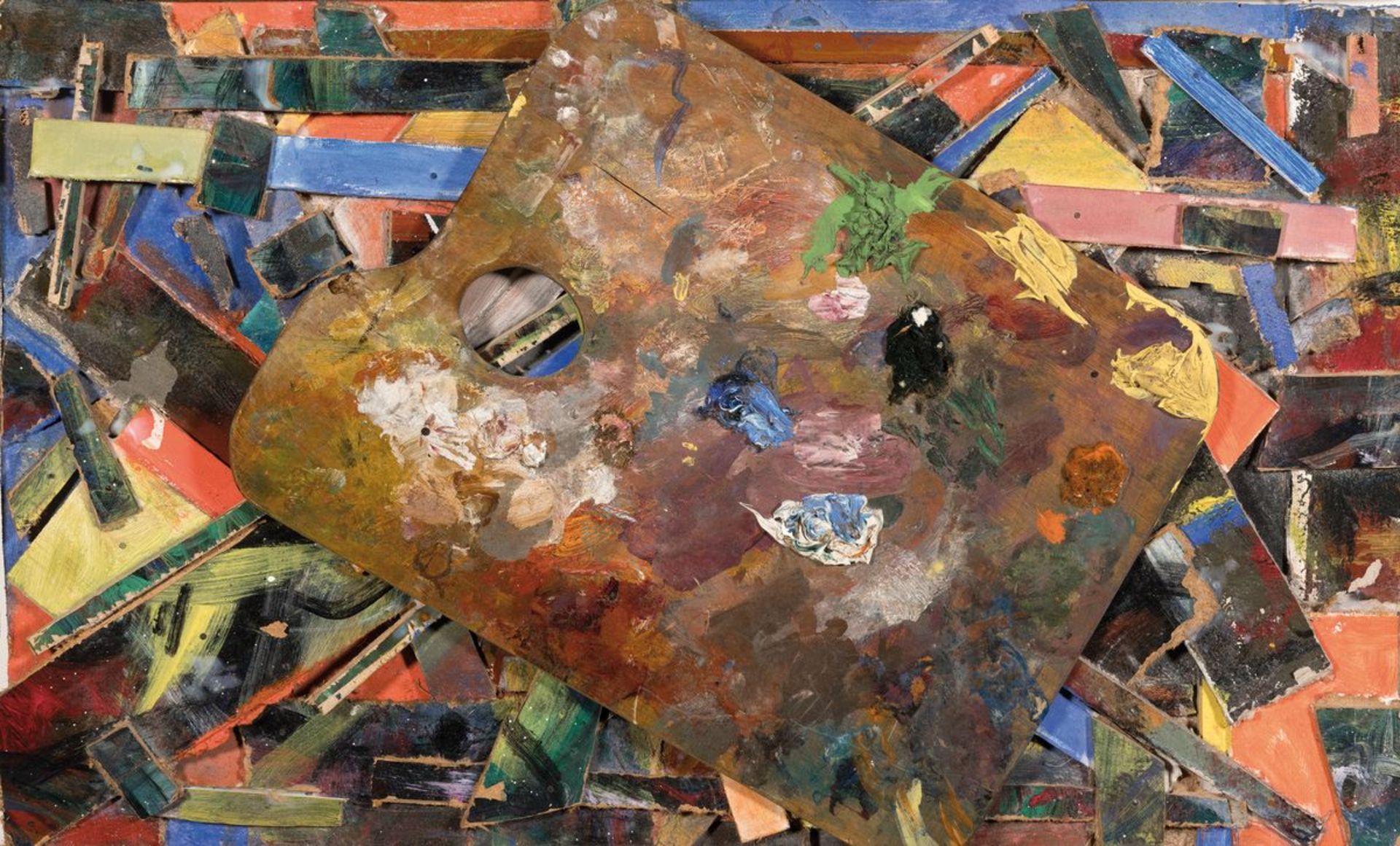 Eduard Micus, 1925-2000, Collage mit bemalten Holzstücken