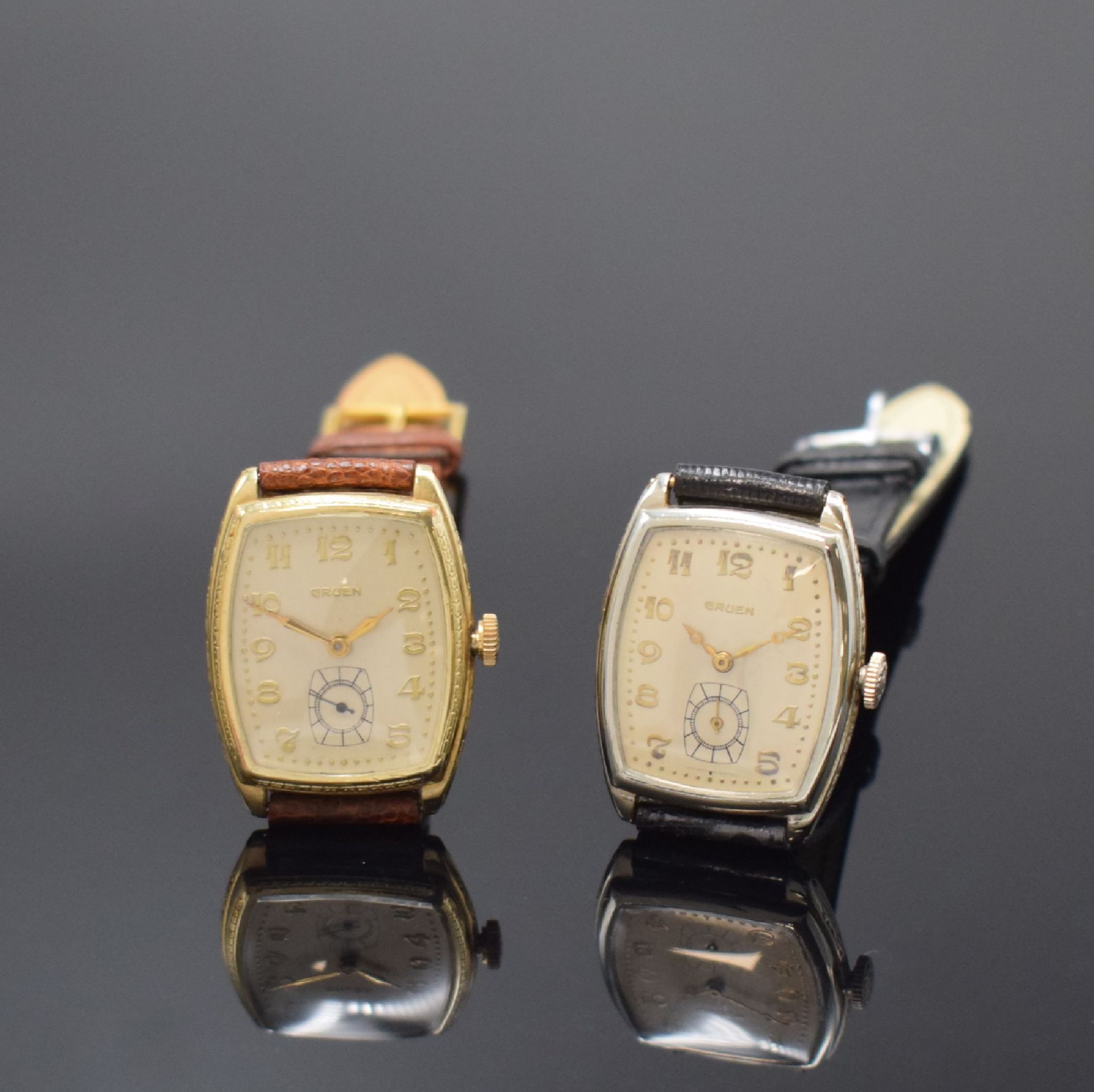 GRUEN 2 Armbanduhren in 14k WG/GG-filled, USA / Schweiz