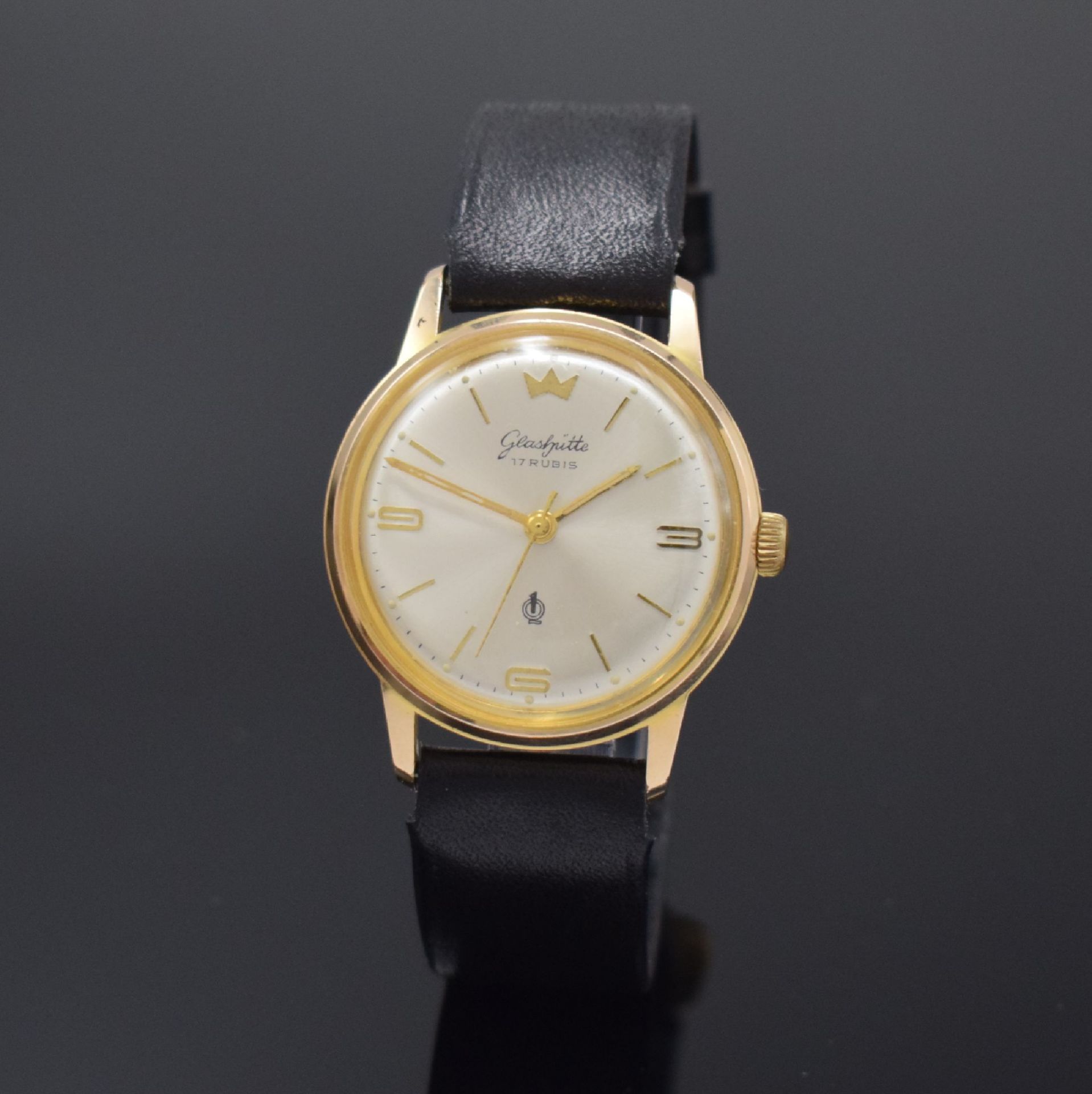 GLASHÜTTE / GUB Q1 'Güteuhr' vergoldete Armbanduhr, DDR