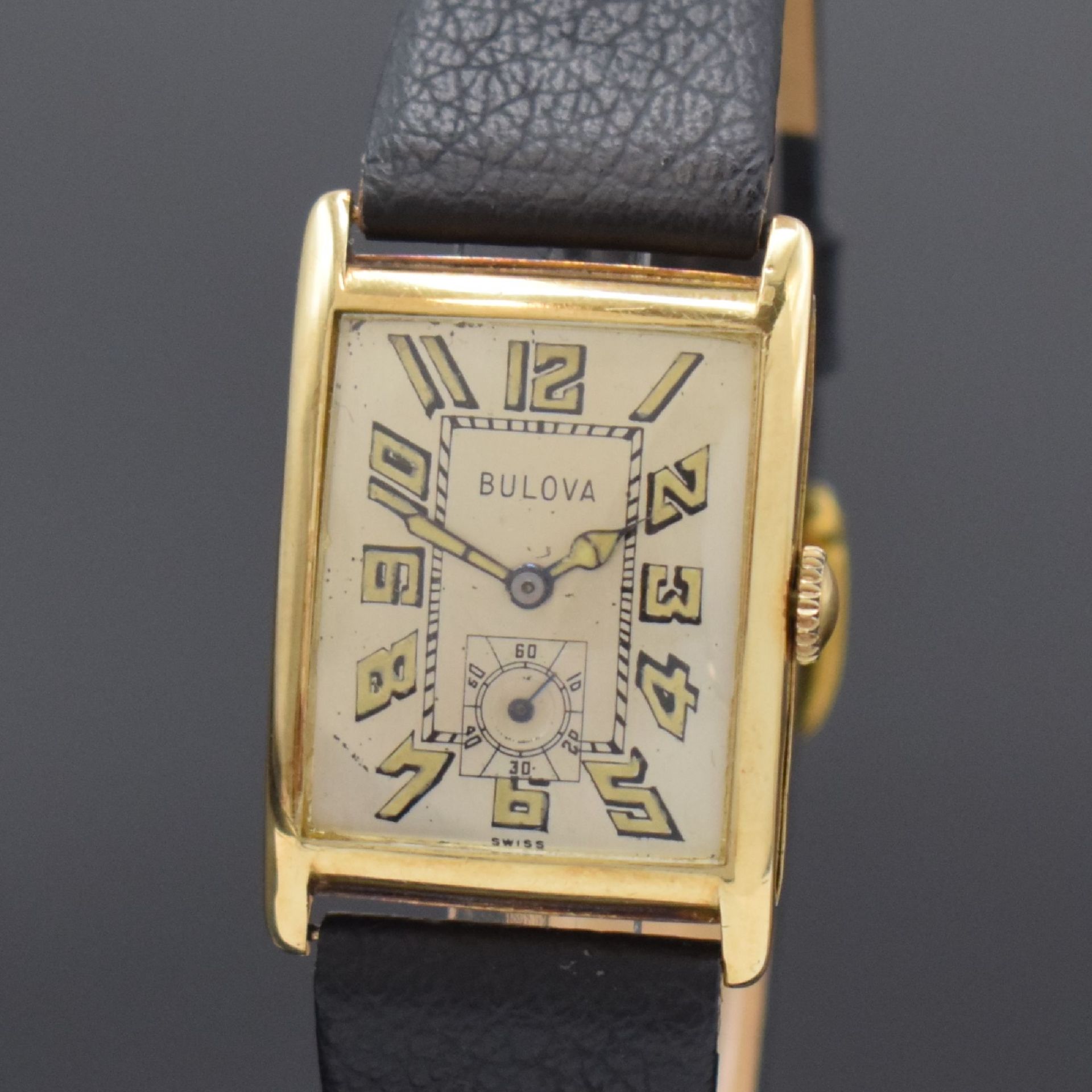 BULOVA frühe rechteckige Armbanduhr in GG 585/000, - Bild 2 aus 5