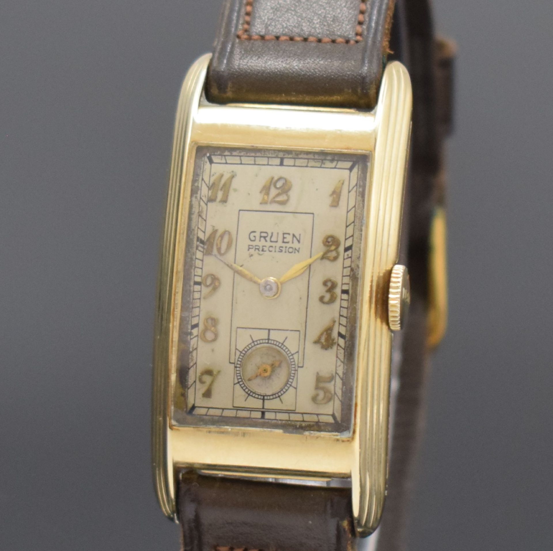 GRUEN Precision rechteckige Armbanduhr in 14k Gelbgold, - Bild 2 aus 6