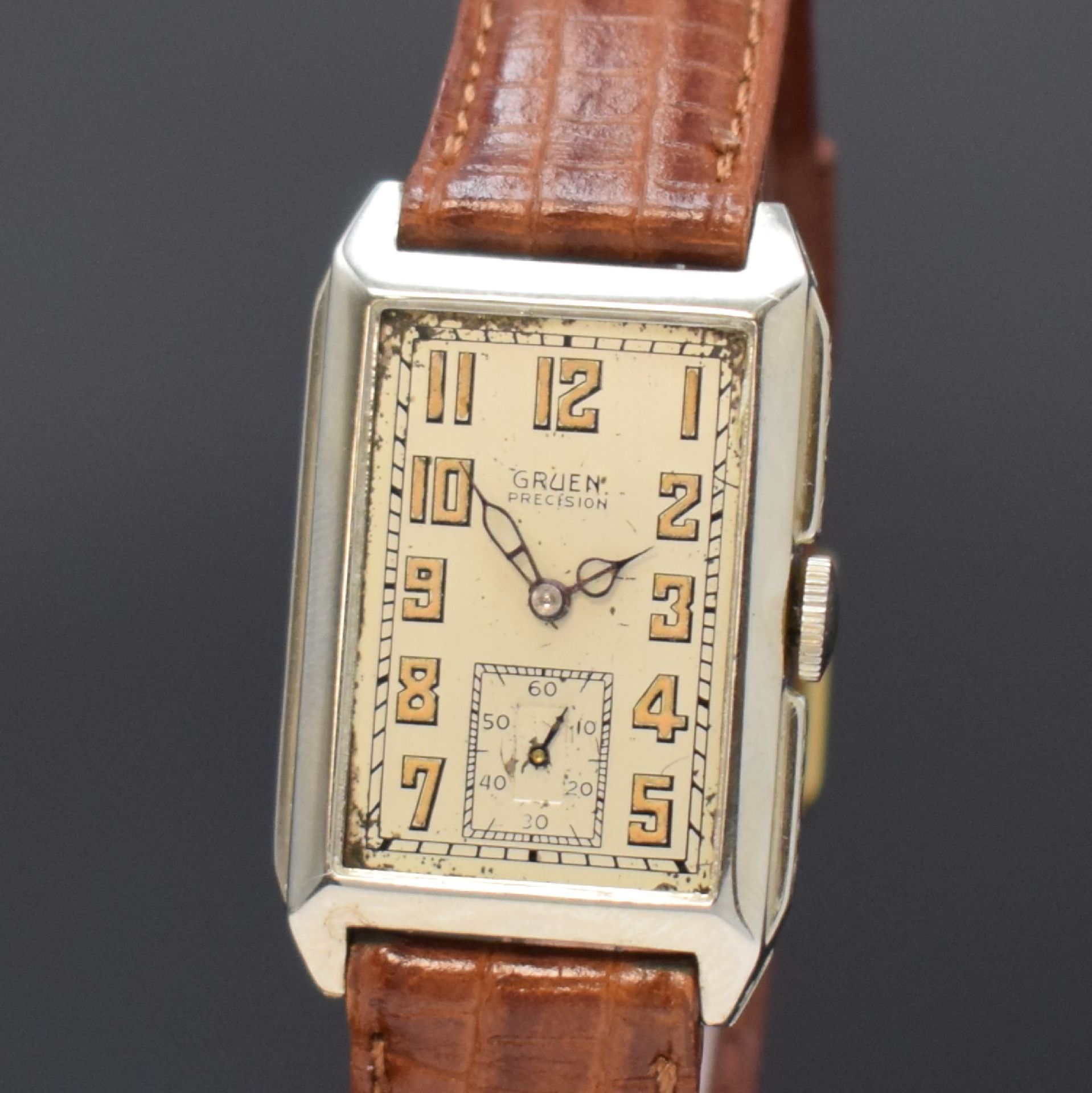 GRUEN Precision rechteckige Armbanduhr in WG 585/000, - Bild 2 aus 7