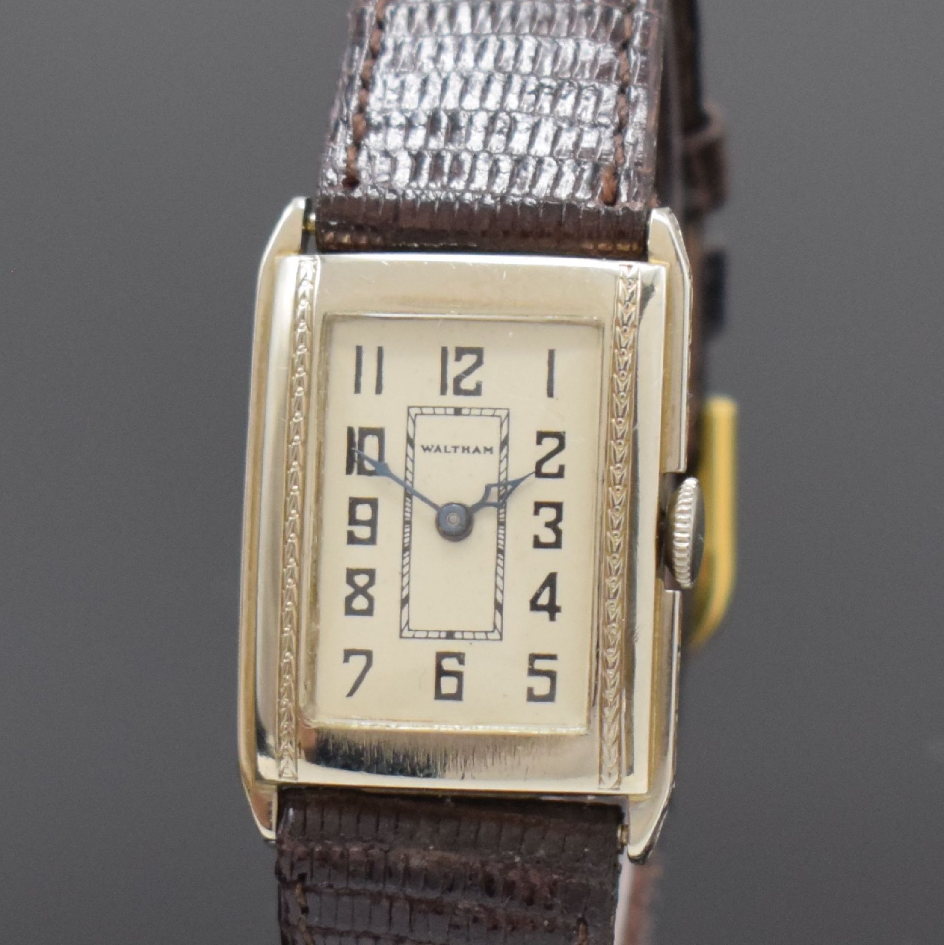 WALTHAM rechteckige Armbanduhr in WG 585/000,  USA um - Bild 2 aus 6