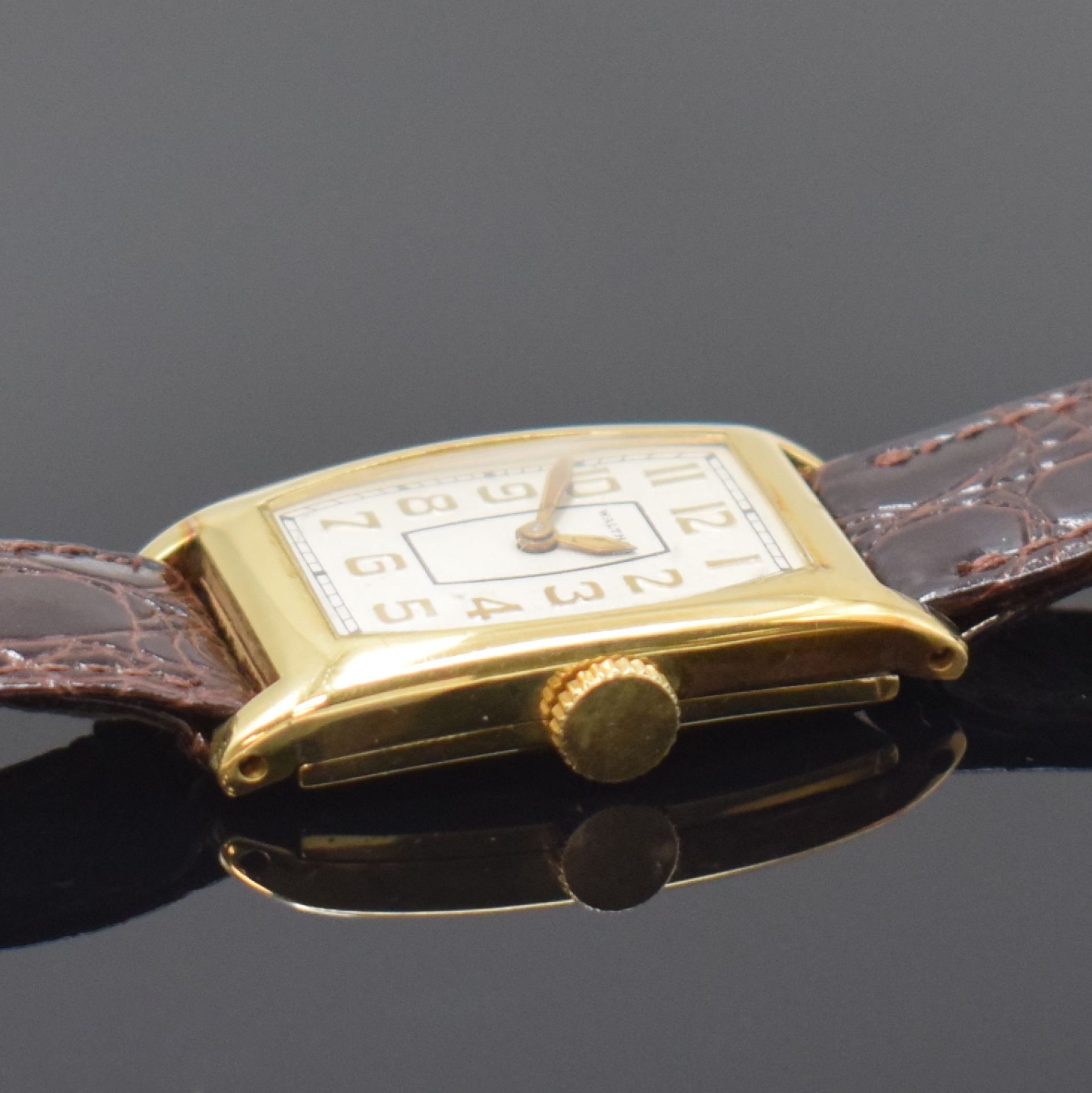 WALTHAM rechteckige Armbanduhr in GG 585/000,  USA um - Bild 3 aus 6