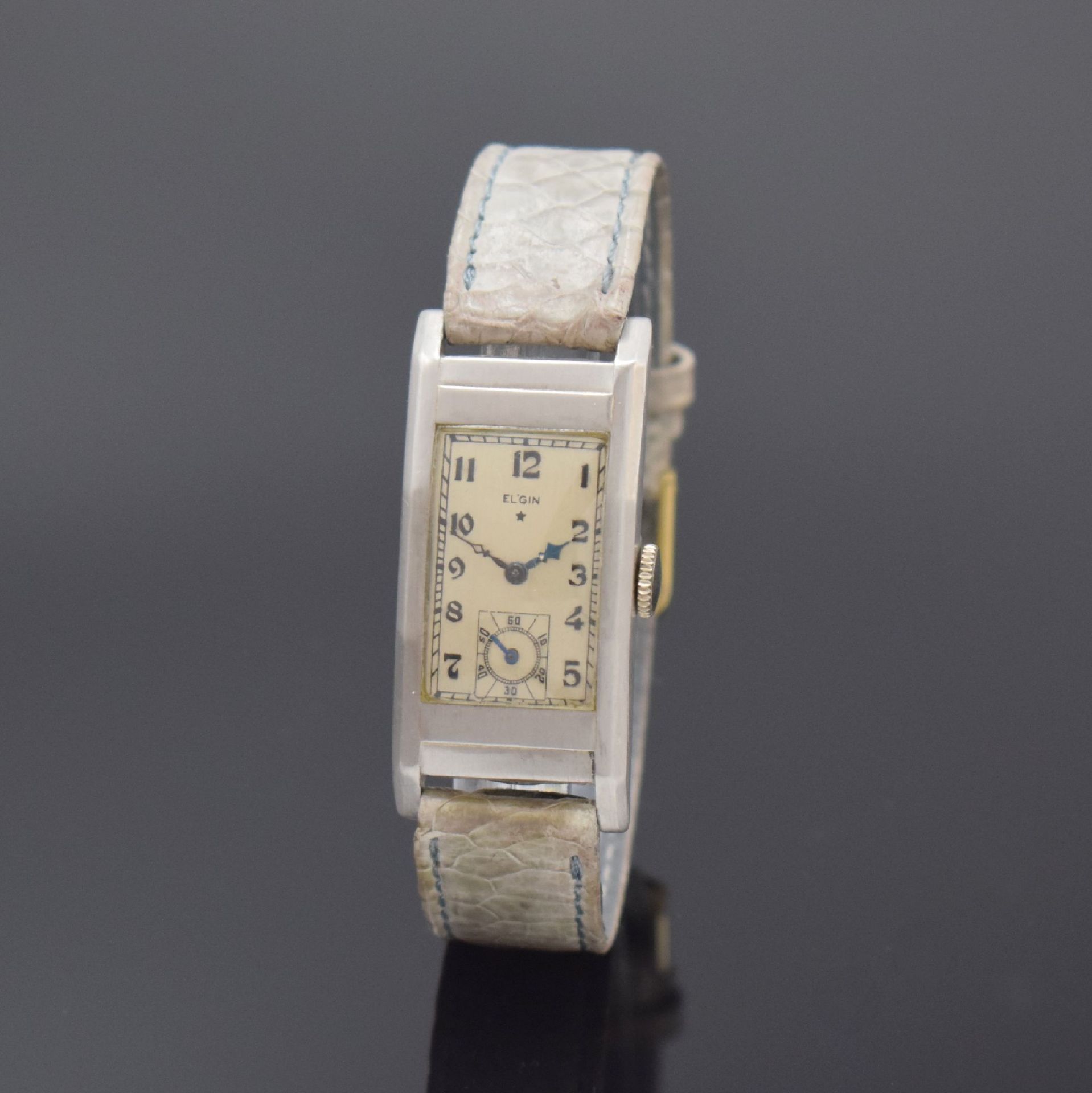 ELGIN rechteckige Armbanduhr in Palladium,  USA um 1938,