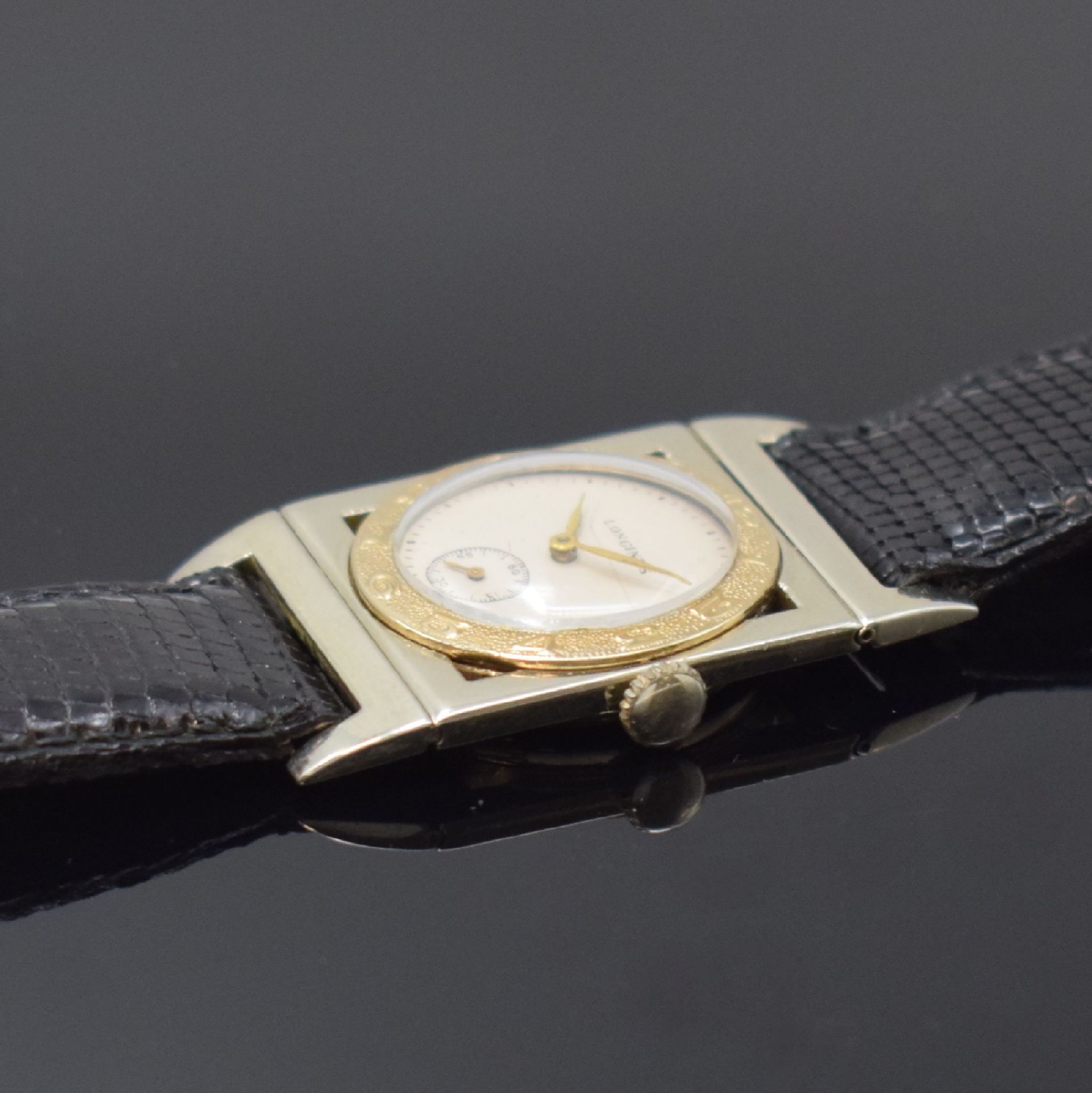 LONGINES seltene rechteckige Armbanduhr in WG/GG 18k,  USA - Bild 3 aus 6