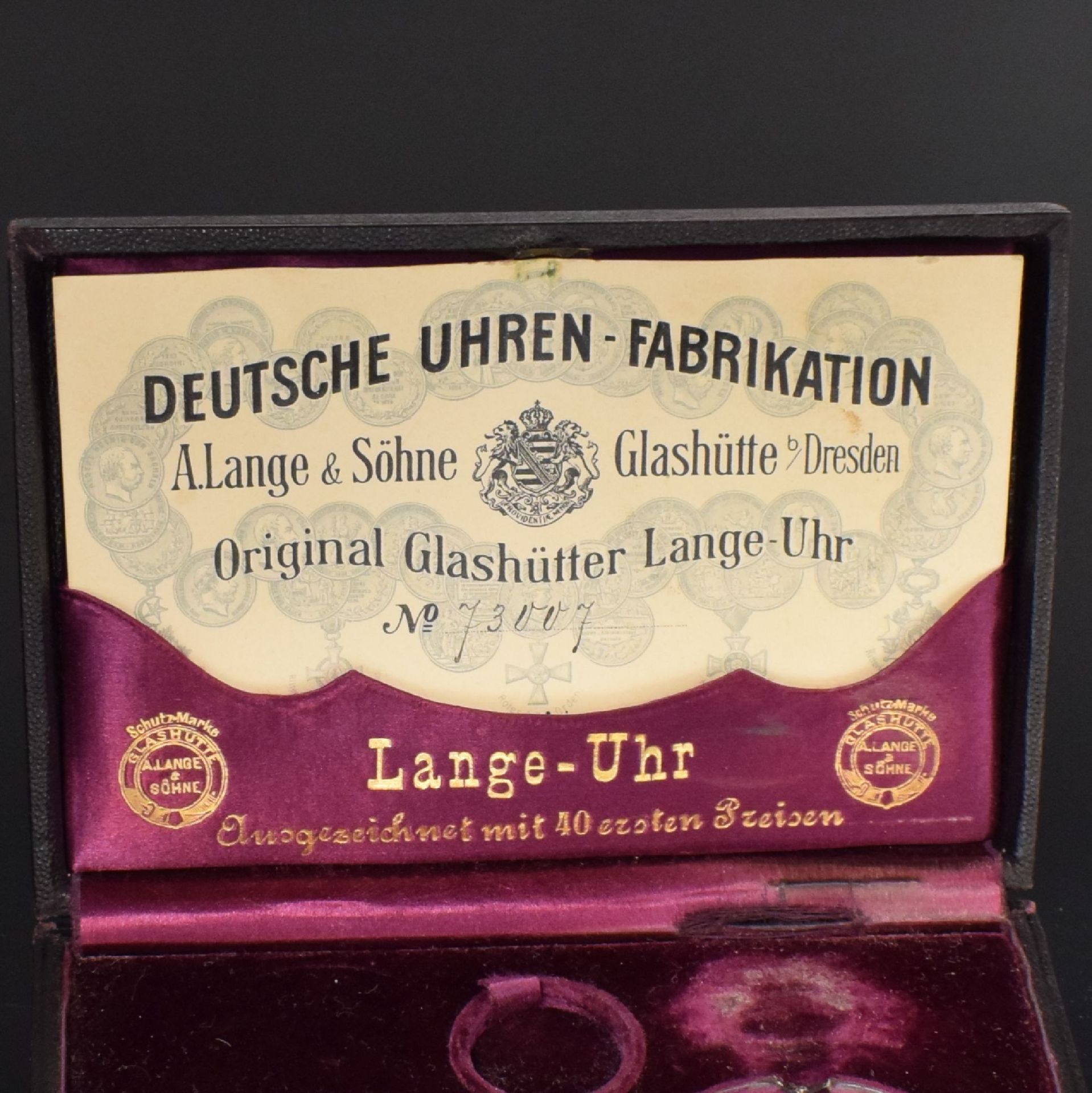 Deutsche Uhren-Fabrikation Glashütte Lange-Uhr Etui, - Bild 2 aus 3