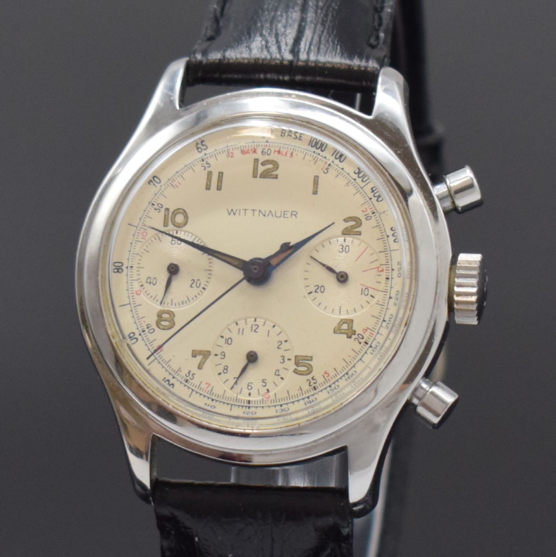 WITTNAUER Schaltradchronograph in Stahl,  Schweiz um 1960, - Bild 2 aus 5