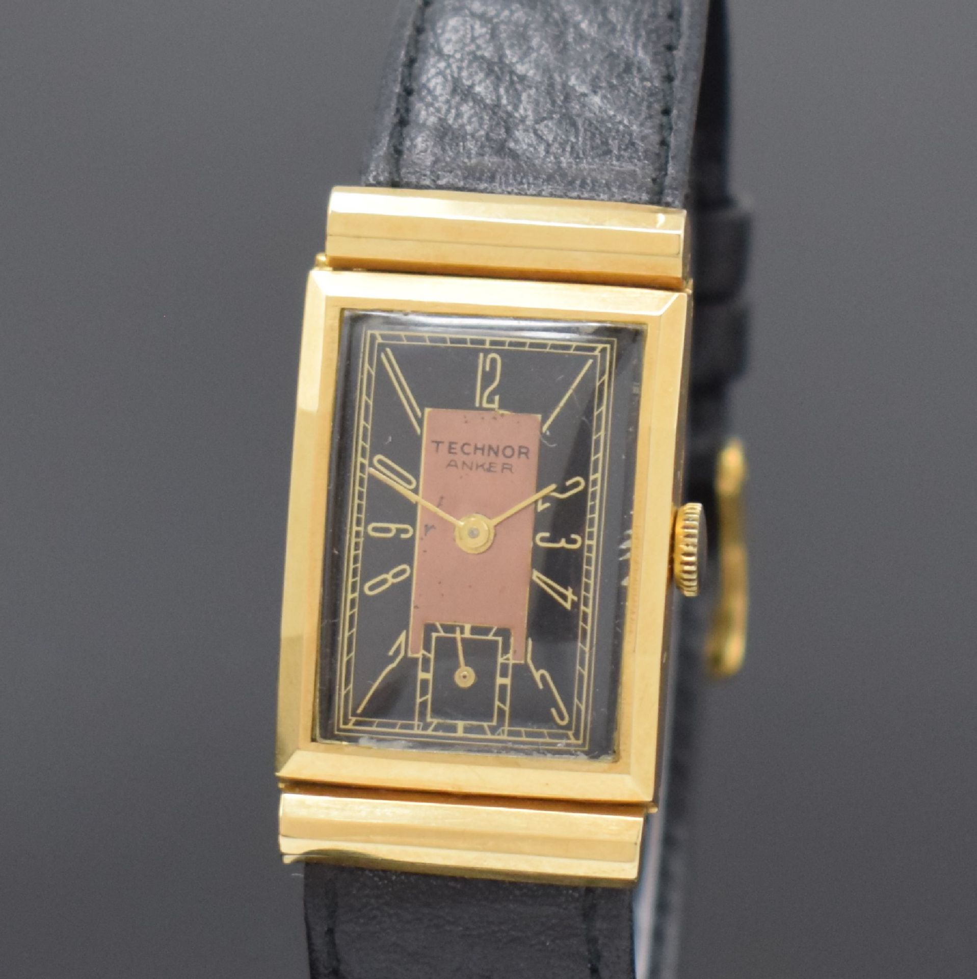 TECHNOR rechteckige Armbanduhr in GG 750/000,  Schweiz um - Bild 2 aus 5