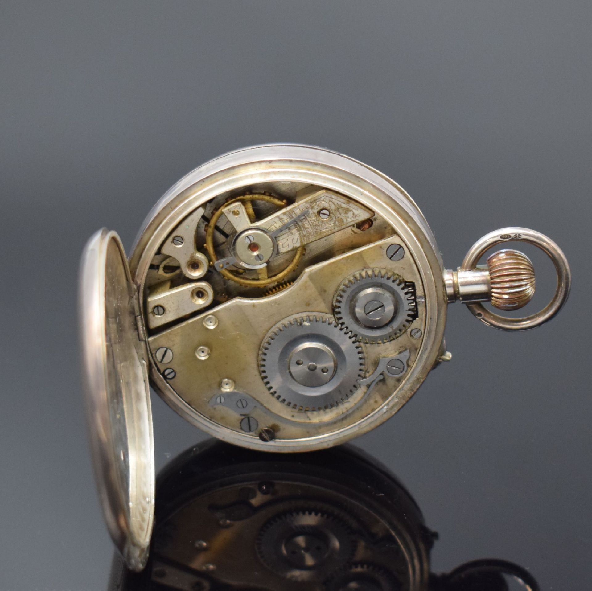 Offene Taschenuhr mit Vollkalender in Silber,   Schweiz um - Bild 6 aus 6