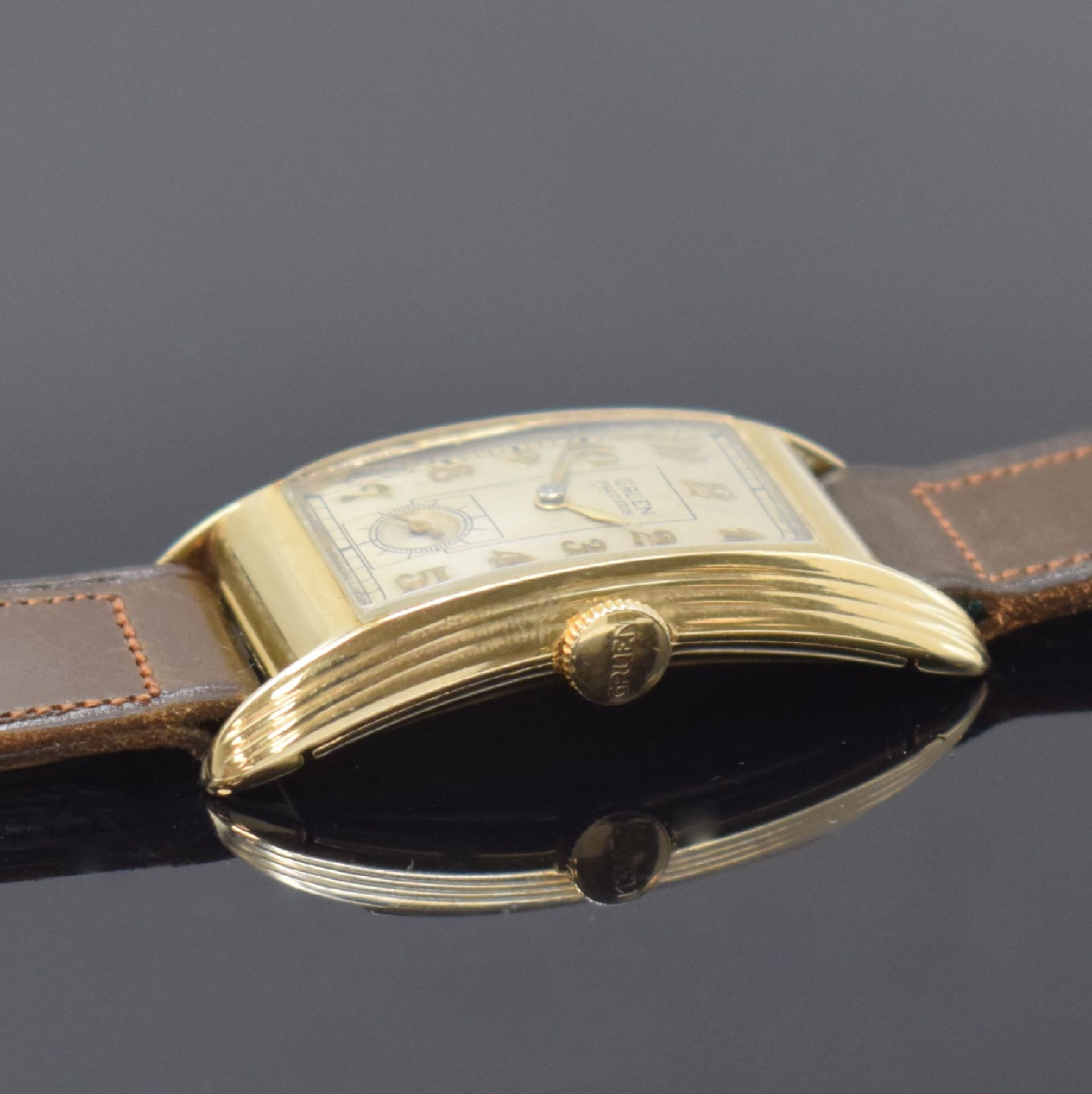 GRUEN Precision rechteckige Armbanduhr in 14k Gelbgold, - Image 3 of 6