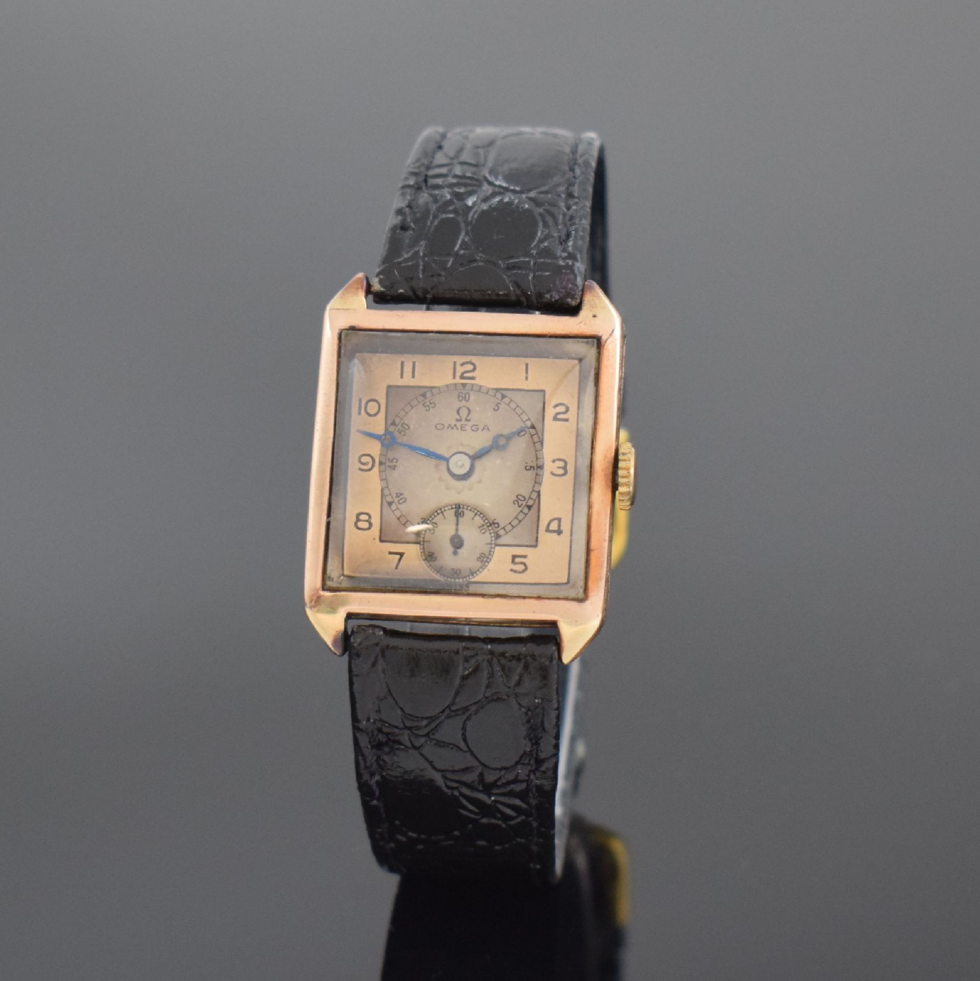 OMEGA quadratische Armbanduhr in RG 375/000,  Schweiz f.